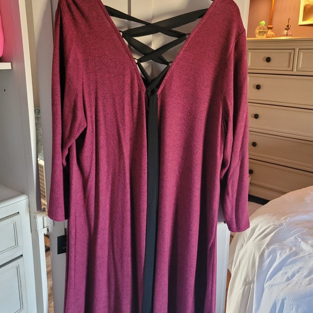Fortune + Ivy, 2X, Burgundy, Catherine Cozy Hacci Dress - Picture 5 of 5